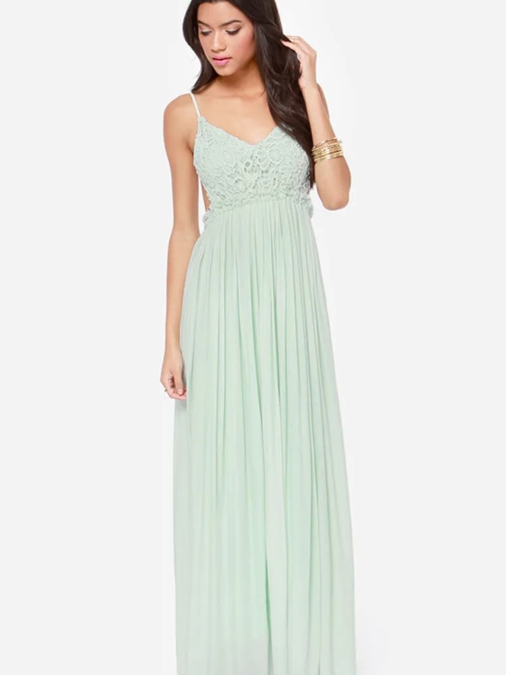 Mint Crochet-Bodice Maxi Dress with Spaghetti Straps